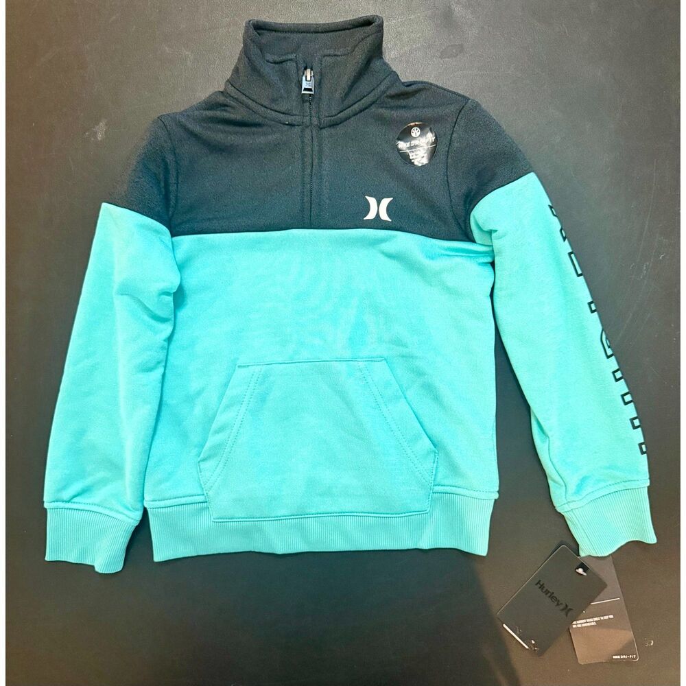 Hurley Boys Half Zip Pullover Jacket Size 4 Teal Black NWT